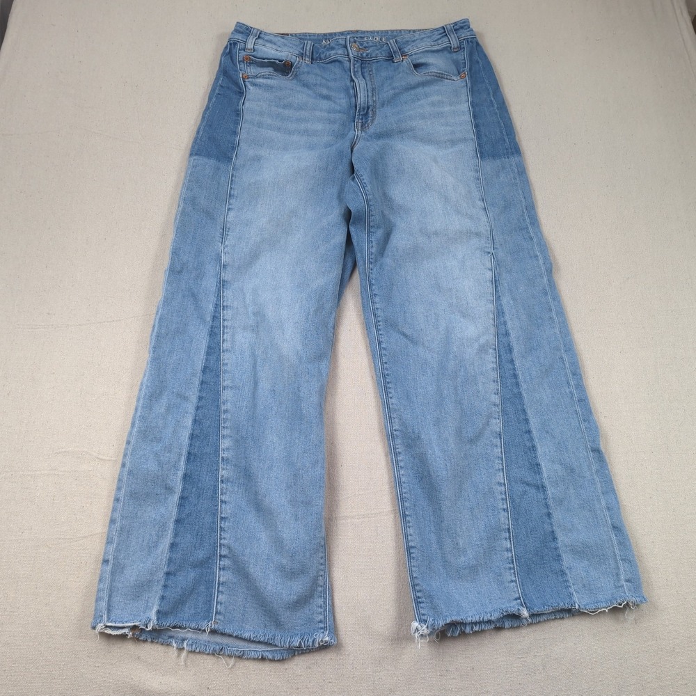 American Eagle Jeans Womens 12 Blue Low Rise Baggy Wide Leg Boho